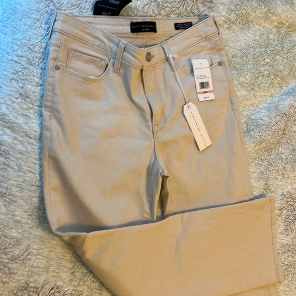 NWT Sanctuary Connector kick crop cream denim jeans size 28
